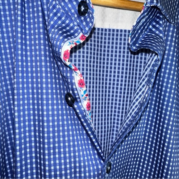 Robert Graham Men's Gingham Tailor Fit Button Up Floral Inlay Blue Size 2XL - Picture 2 of 14